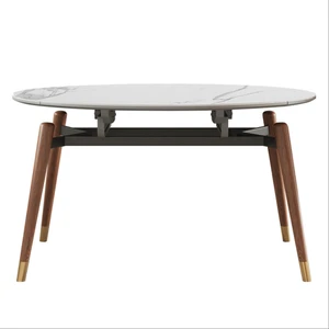 bright rock plate dining table variable round table modern simple small family all solid wood retractable folding dining table