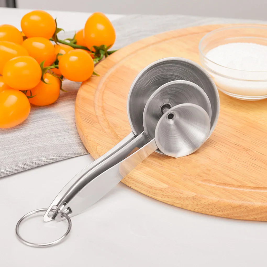 

3PCS Stainless Steel Handle Funnel Set Essentail Oil Transferring Flask Kitchen Tools