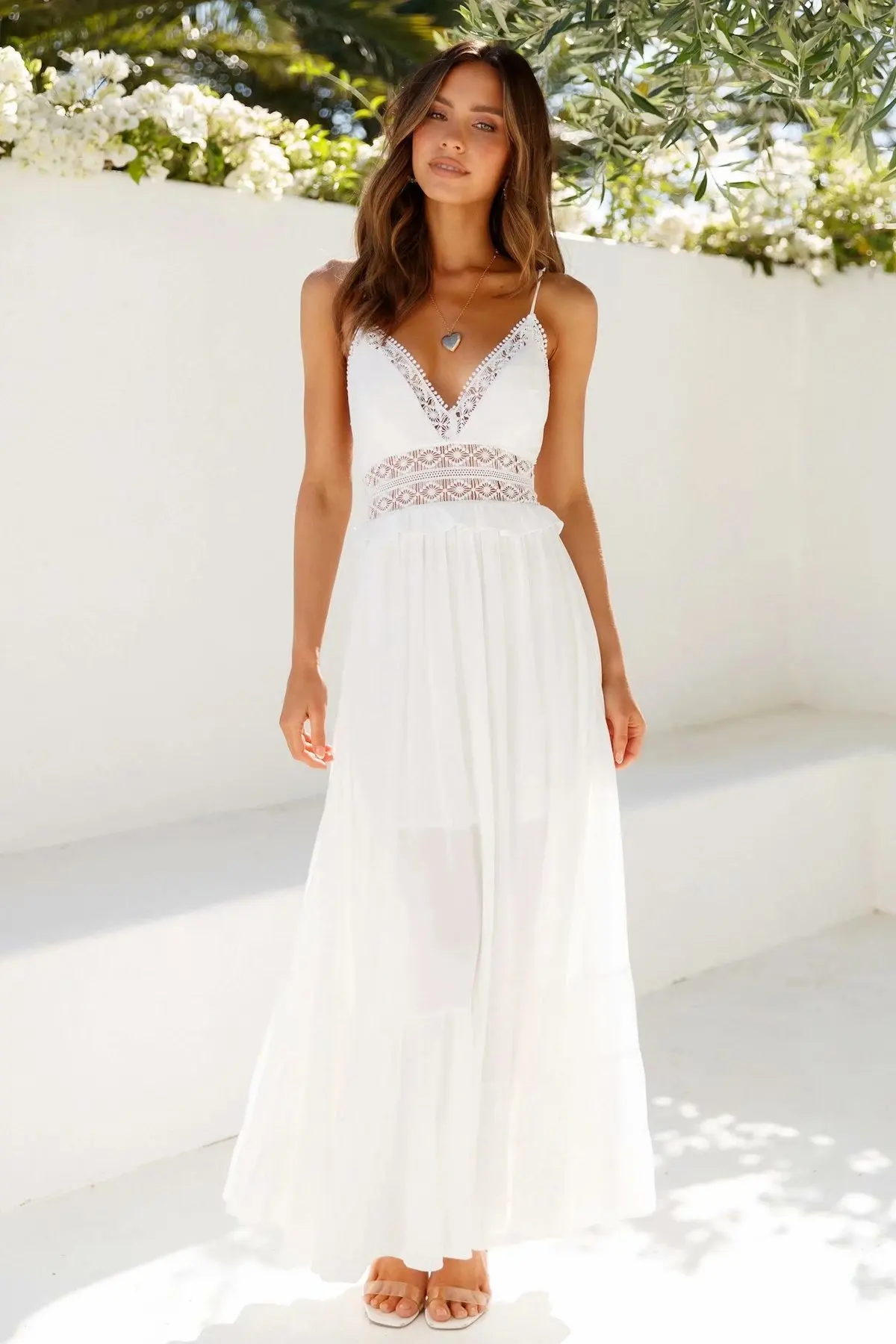 

MTSEYESA Summer Dresses Za 2021 Lace Halter Women's Dress White Full Slip Dress Lace Hollow Out Women’s Wear