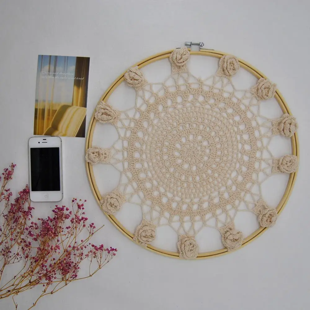 

Handmade Wall Decor hanging Dream Cotton flower Lace Catcher Wedding Background party home shop decoration No.A050 diameter 36cm