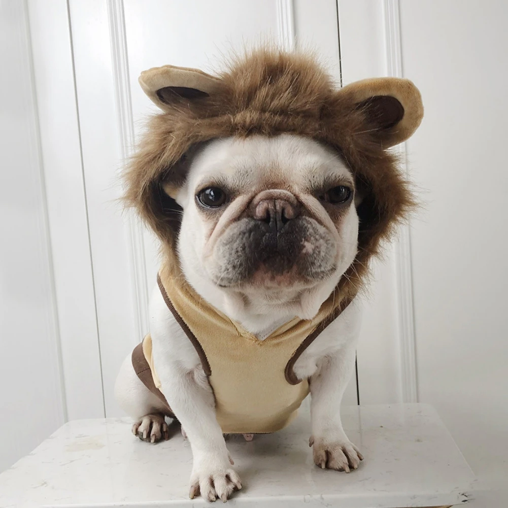 

Halloween Pet Dog Clothes Funny Lion Costume For Dogs Cosplay Outfits with Lion Mane Winter Warm Apparel Cartoon Dog Hood Coat