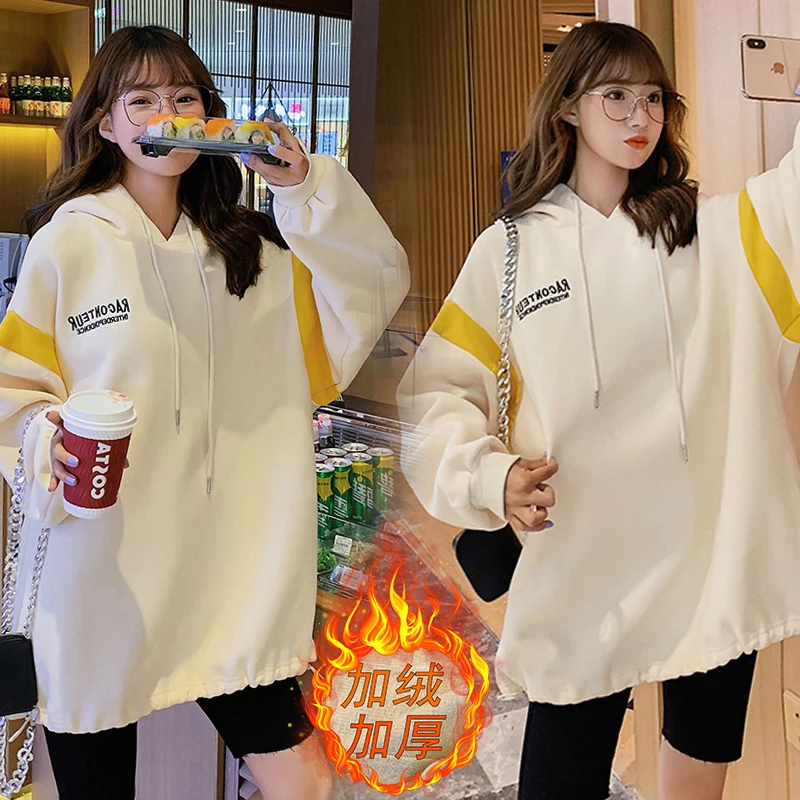 

226# Winter Thicken Warm Plus Velvet Maternity Hoodies Thermal Fleece Loose Sweatshirt Clothes for Pregnant Women Pregnancy Tops