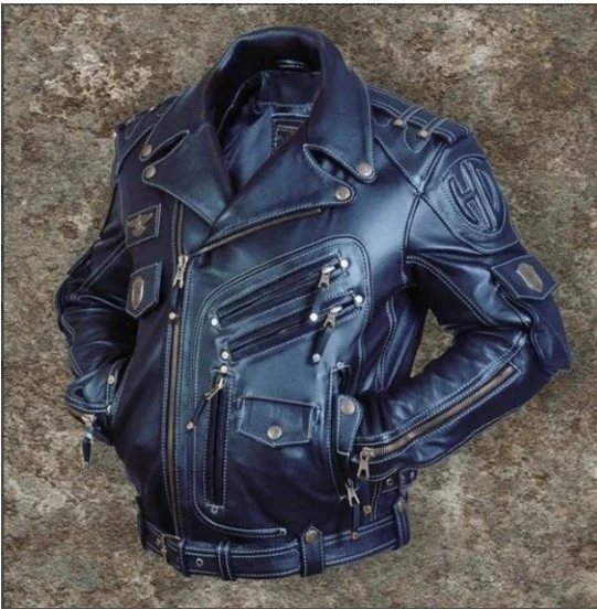Motorcycle clothes zipper cardigan leather button Multi Pocket decorative personalized design men's versatile coat | Мужская одежда