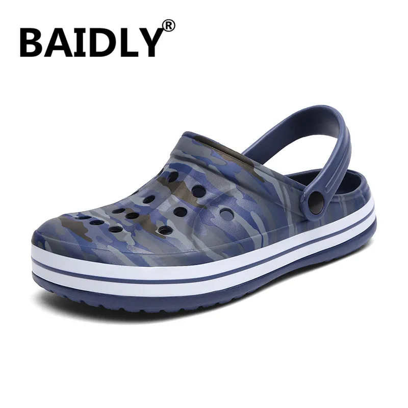 187BLUE Для мужчин сандалии дышащие пляжные тапочки Sandalias Для мужчин s Повседневная водонепроницаемая обувь группа Сабо летние садовые сандалии обувь - Цвет: 187BLUE