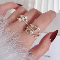 fashion rhinestone pearl criss twist rings for women korean style delicate new fashion open ring jewelry multi layers