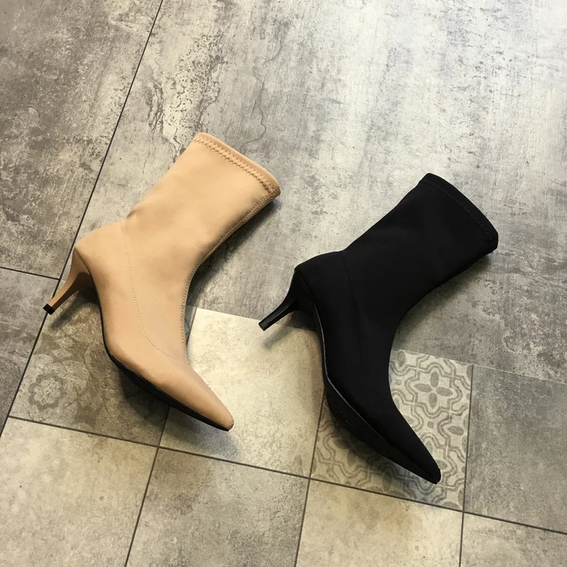 Bootee/ г.; женские сапоги; чулки; Брендовая женская обувь; ботинки на шнуровке; дамские носки; модные резиновые сапоги на высоком каблуке с острым носком; сезон осень-зима