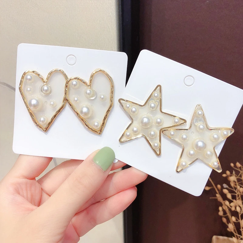 Модные серьги гвоздики в форме сердца со звездами для женщин модные с имитацией