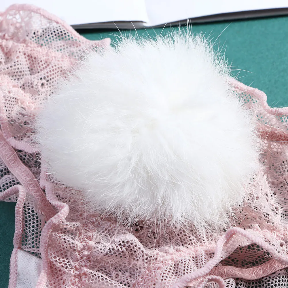

Cute Rabbit Tail Sexy Lace Panties Women Breathable Transparent Seamless Underwear G-string Thong Sexy Lingerie