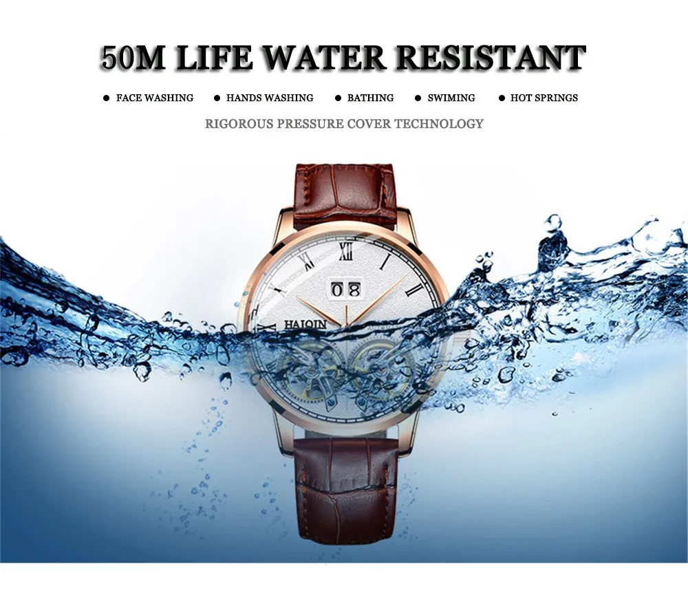 HAIQIN Men Mechanical Automatic Double Tourbillon Calendar Stainless Steel Wrist Watches Top Brand Luxury Military Male Clock