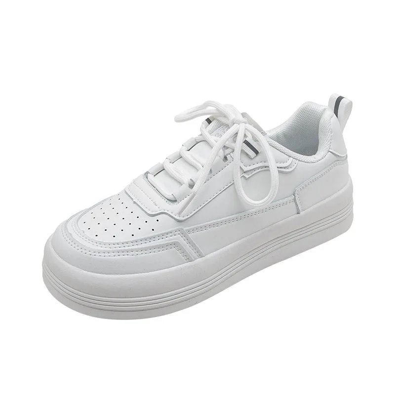 

Women Sneakers Leather Platform Shoes Winter Korean White Sneakers Ladies Lace Up Flat Sneakers Vulcanized Shoes Women 2021