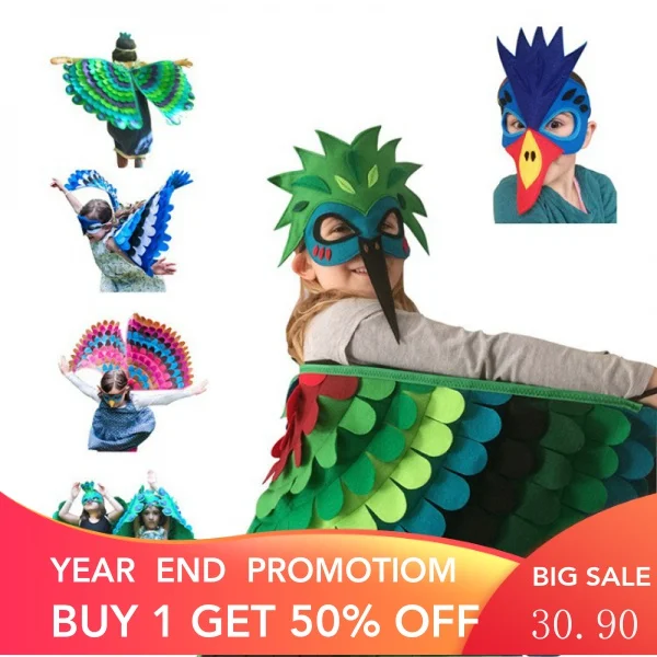 

Disney Children's Owl Flamingo Oriole Cartoon Animal Bird Peacock Wings Cloak Dress up Props Performance Wear