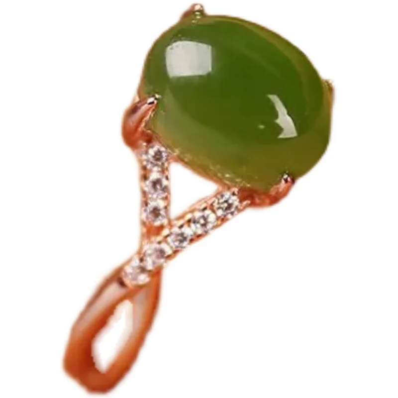 

Jade Hetian Jade Women's S925 Silver Rose Gold Jasper Fashion Egg Noodle Openning Ring Gift