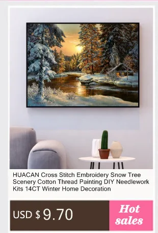 HUACAN Cross Stitch Needlework Sets For Full Embroidery Kits Tree And Bird Animals White Canvas 14CT DIY Home Decor 40x50cm
