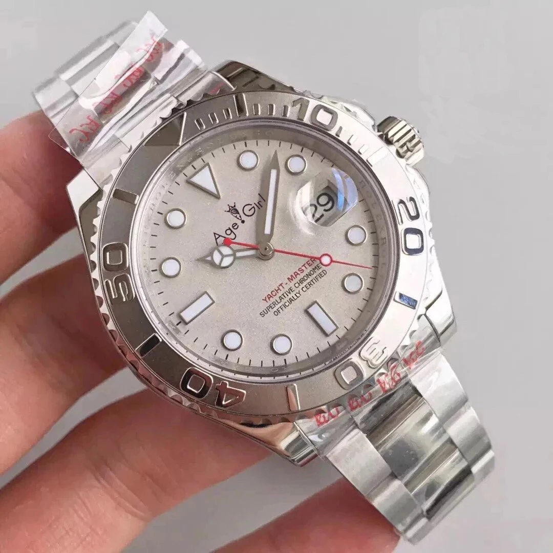 

Classic New Men Automatic Mechanical Watch Silver Black Blue Grey Stainless Steel Yacht Watches Master Sapphire Glass AAA+