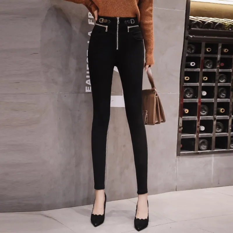 

Женские облегающие брюки-карандаш с высокой талией, на молнии, с флисовой подкладкой, теплые длинные брюки, женские облегающие леггинсы, ули...