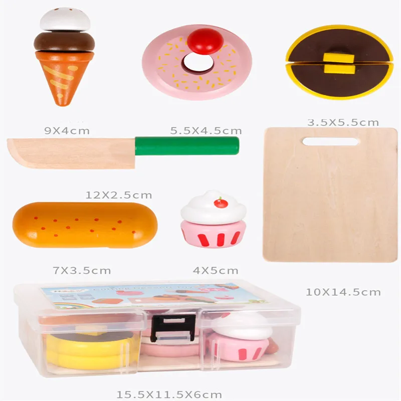 

Wooden Children's Classic Game Simulation Kitchen Pretend Toy Wooden Box Breakfast Bread Dessert Snack Combination