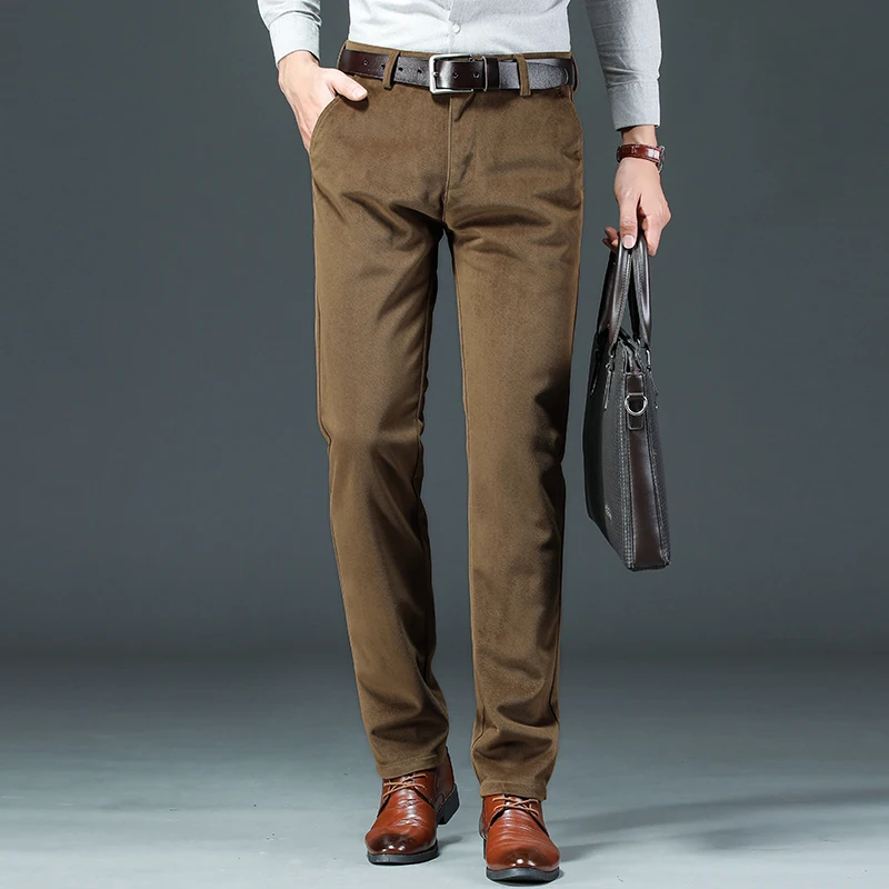 

Autumn Winter Men Pants New Corduroy Keep Warm Solid Color Business Casual Simple Comfortable Straight Male Trousers