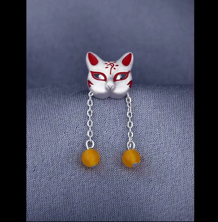 Серьги-гвоздики в виде маски лисы из серебра 925 пробы | Тематическая одежда и