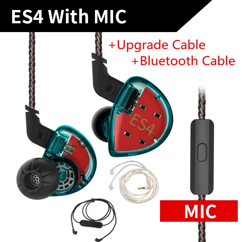 cyan mic silver BT KZ ES4 1DD+ 1BA Hifi спортивные наушники-вкладыши Динамический драйвер шумоподавление Гарнитура замена кабеля AS10 ZS10 BA10 ZST ZS6 ZSN - Цвет: cyan mic silver BT