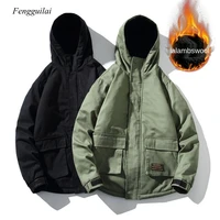 mens windproof parkas winter military fashion jacket thick casual outwear jacket 5xl velvet warm coat