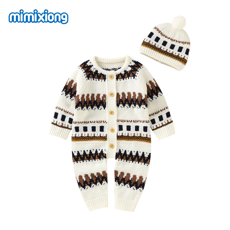 

Baby Rompers Clothes Fashion Newborn Boys Girls Jumpsuits Caps Sweaters Outfits 2pcs Sets Autumn Winter Toddler Infant Knitwear