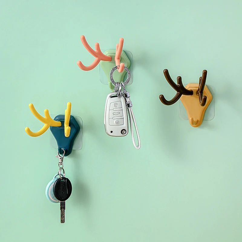 

1Piece Cute Deer Head Hook Punch-Free Home Kitchen Wall Door Hook Key Holder Rack Towel Hanger Bathroom Multi-Purpose Storage