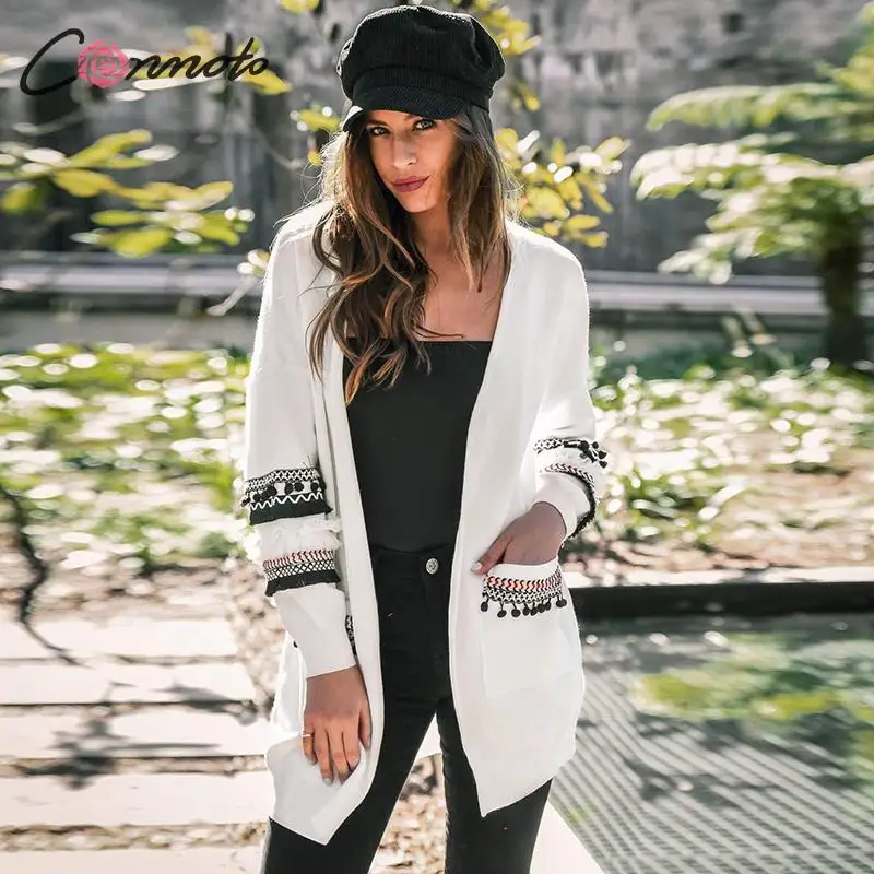 Conmoto/модный кардиган с длинными рукавами и кисточками Осень-зима 2019 повседневный