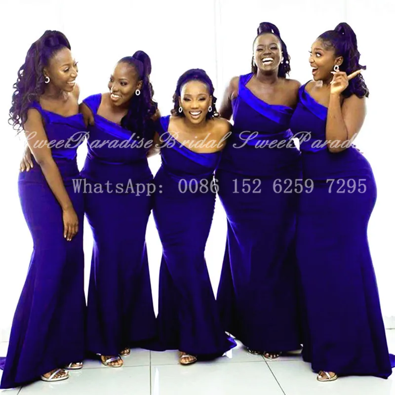 

2020 Long Royal Blue Mermaid Bridesmaid Dresses For Women Vestido De Fiesta De Boda One Shoulder Lace Wedding Party Dress Gown