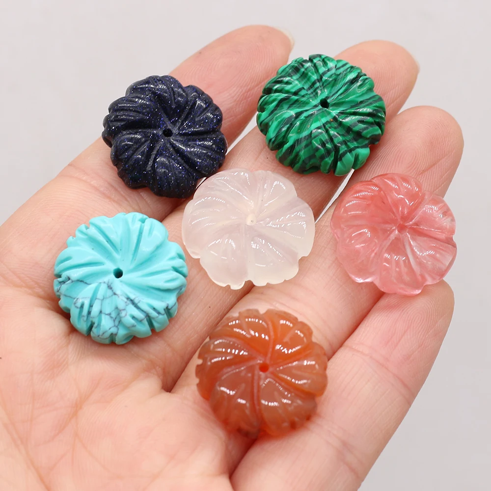 

6 PCS Random Color Natural Stone Pendant Flower Beads 19x19mm DIY for Jewelry Making Necklaces Accessories Gift Earings