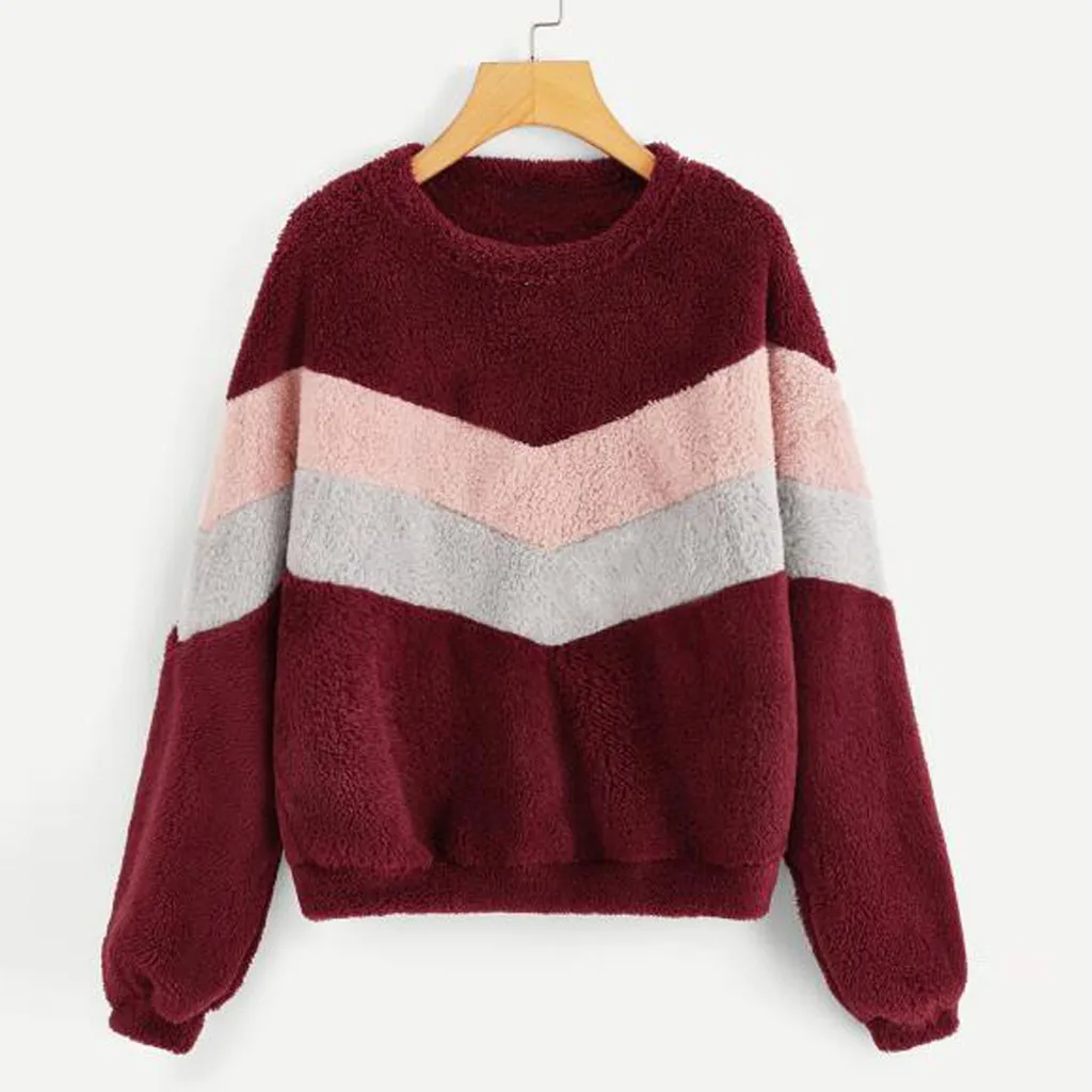 Женская толстовка 2019 пушистые блузки с круглым вырезом и длинным рукавом женские