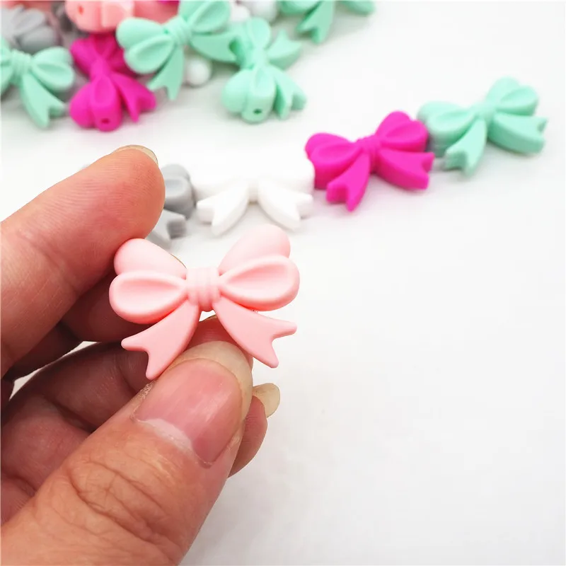 Chenkai 100pcs Silicone Bow Tie Teether Beads DIY Baby Shower Teething Montessori Sensory Jewelry Toy Bow-Knot Accessories