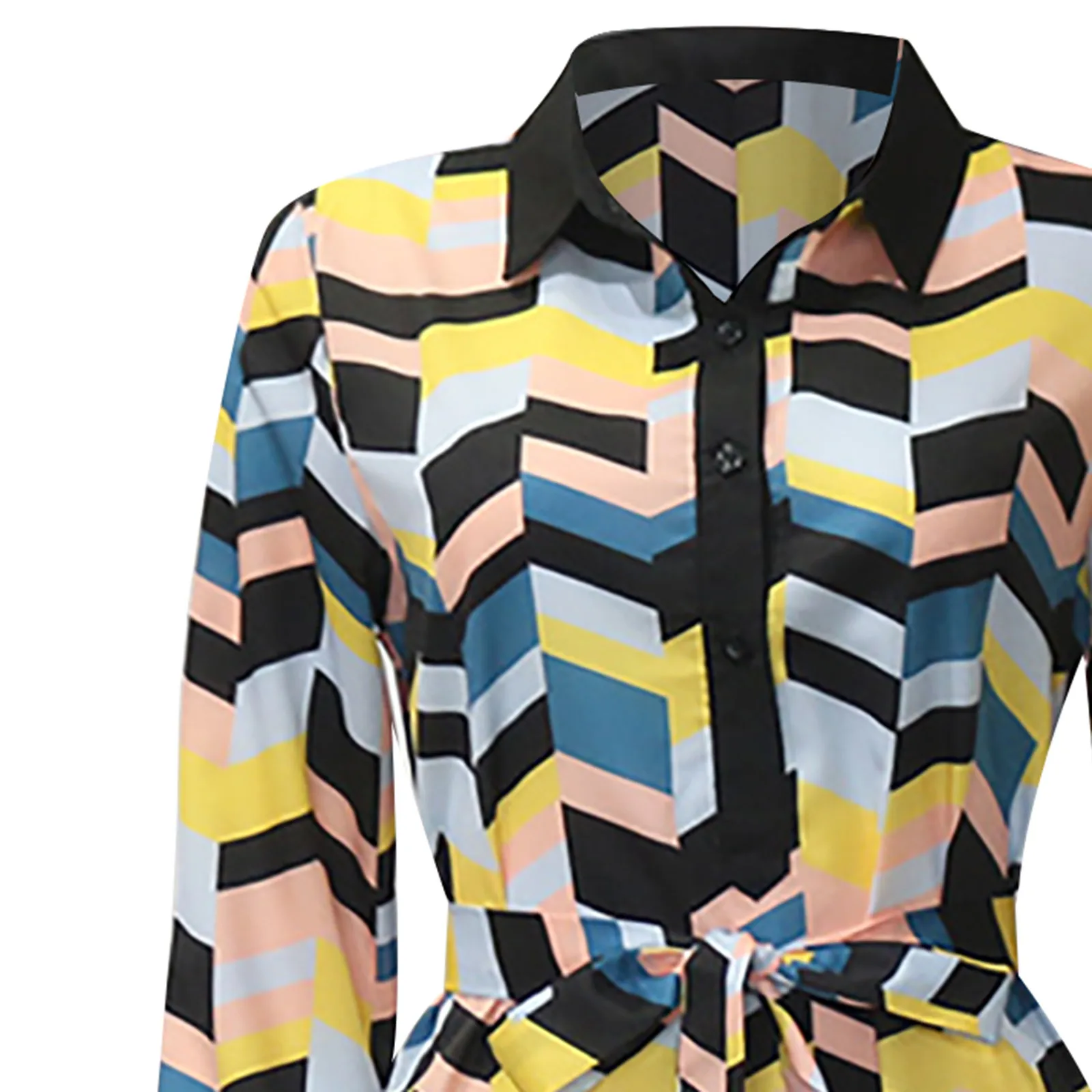 

Ladies Fashion Printed V-neck Button Long Sleeve High Waist Tie Shirt Dress Knee-length Bandage Dress For Women 2021 Elegant