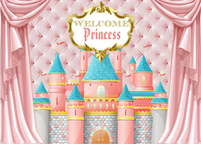 

Pink Baby Princess Birthday Background Flowers Castle Girl Baby Shower Photography Backdrop Photo Party Decorate Props