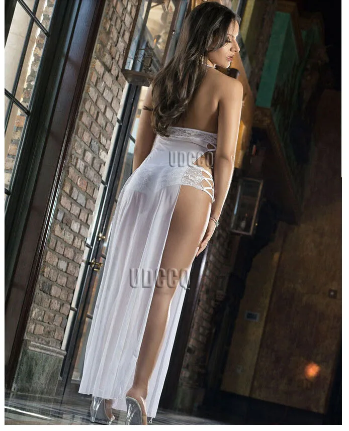 Сексуальный кружевной длинный халат Ночное платье прозрачное Прозрачное