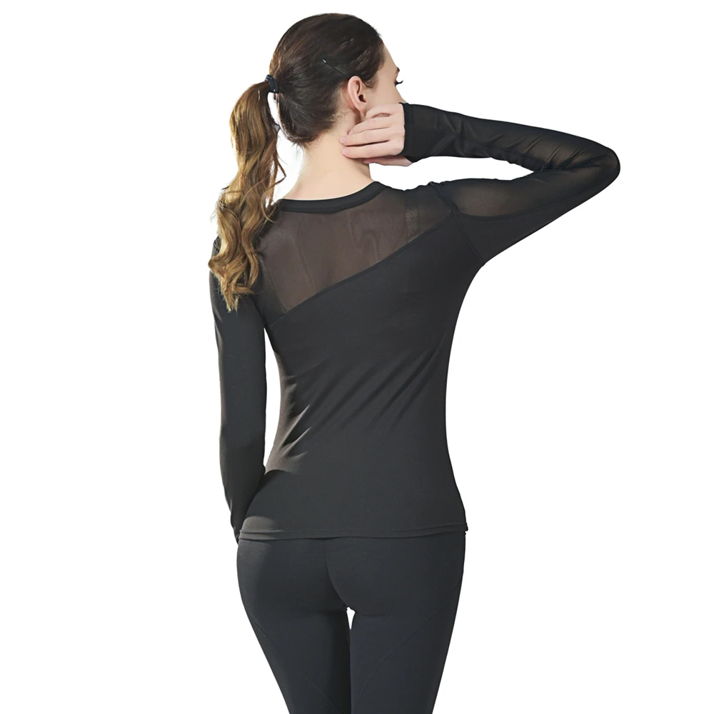 Женский спортивный Топ с длинным рукавом черный белый красный сетчатый топ для