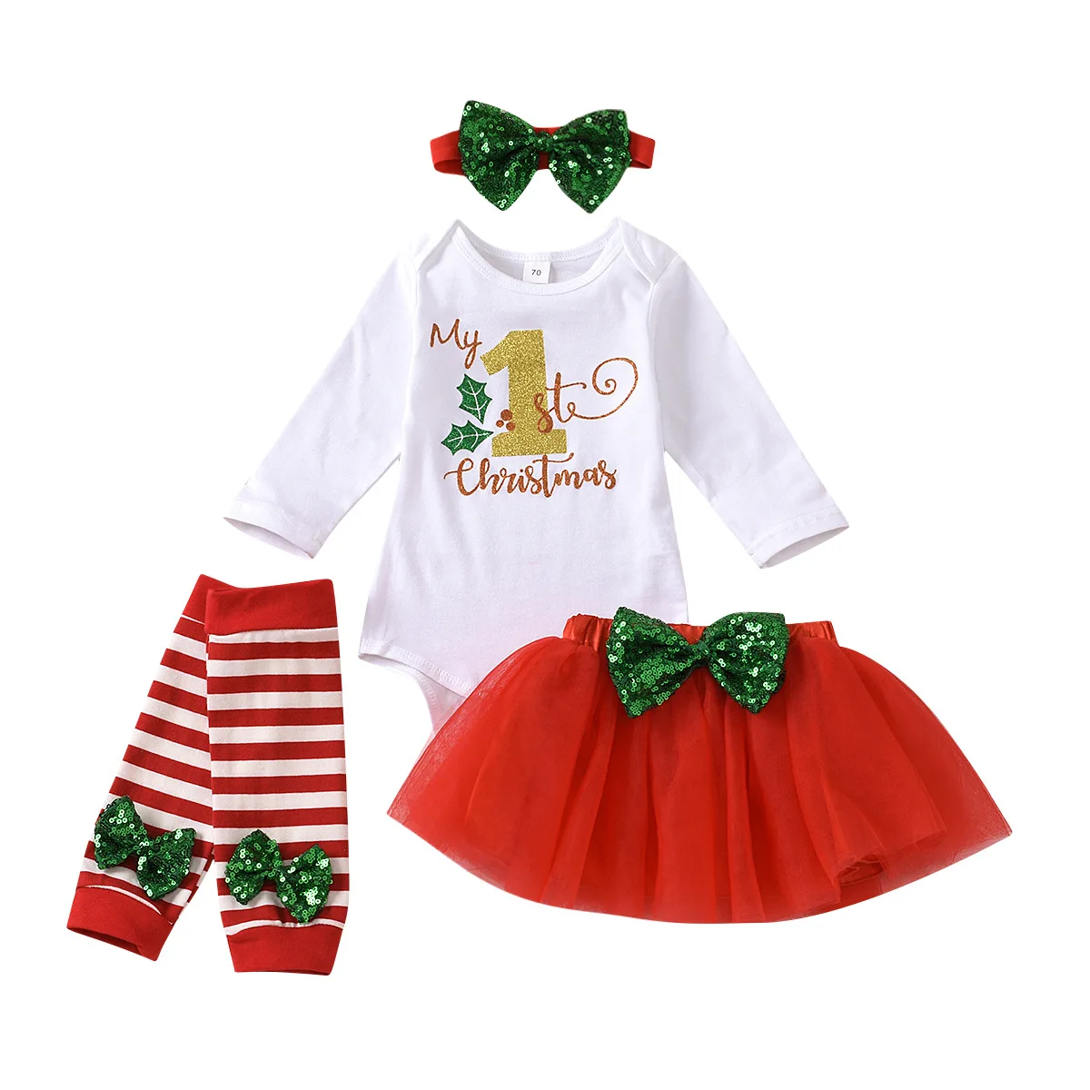 Baby Girls Christmas Clothing Sets Romper+Tutu skirt+Leg warmer+Headband 4Pcs Infant Santa Wear baby Romper | Мать и ребенок