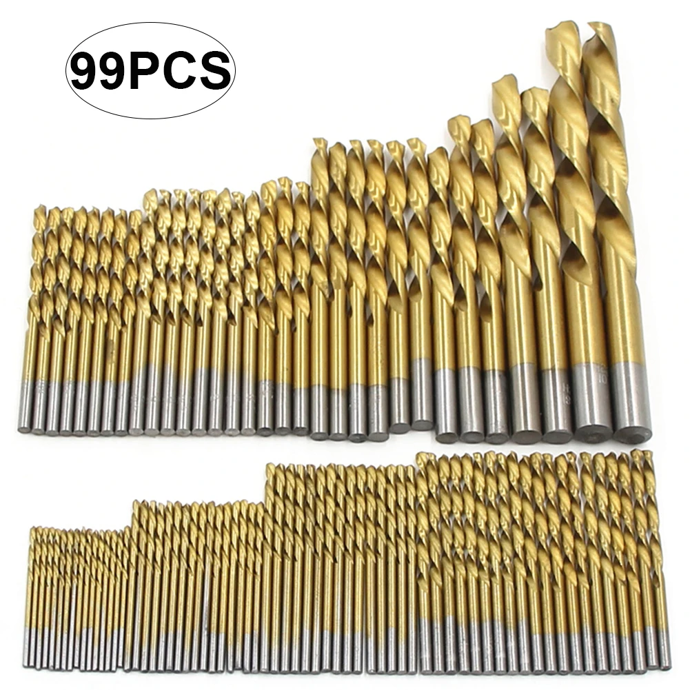 

99 PCS Drill Bits Set Twist Power Tool Drill Set High Speed Steel Titanium Plated Goden Twist Drill Set With Metal Box Taladro