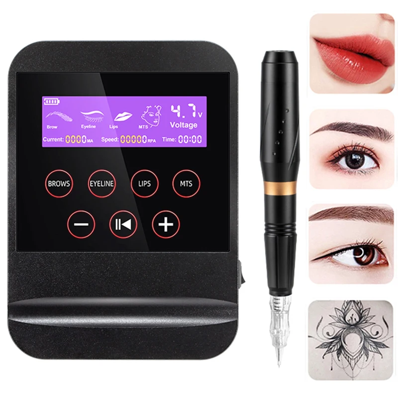 Tattoo Machine Kit Professional Power Supply Rotary Pen With Cartridges Needles For Permanent Makeup Microblading Eyebrow Lips