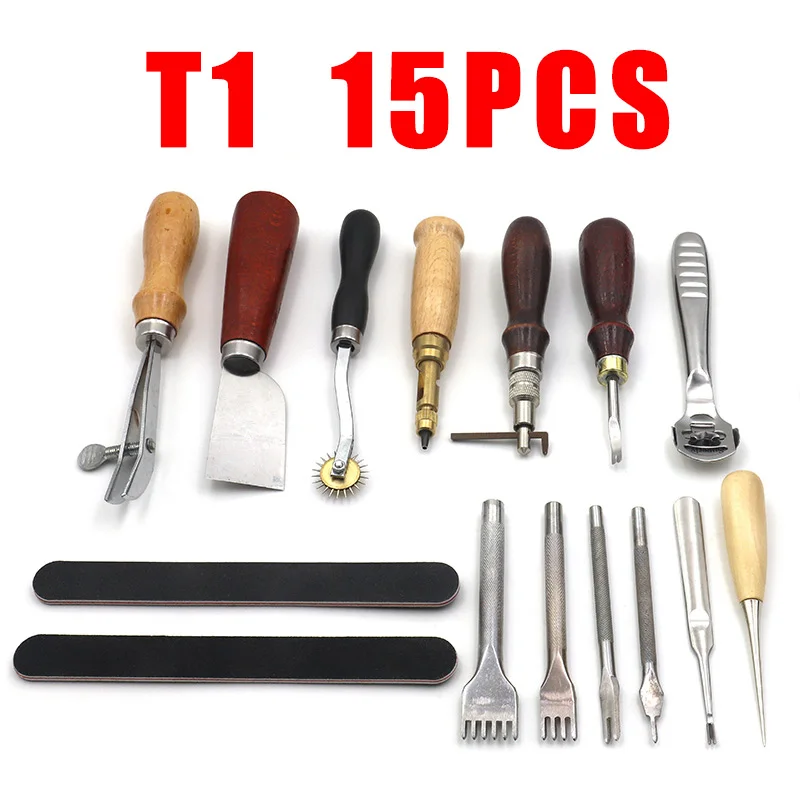 T1 leather tool set QJH профессиональный ручной работы набор инструментов для рукоделия из кожи набор ниток шило вощеный наперсток набор для ручного шитья штамповка DIY Набор инструментов - Цвет: T1 leather tool set