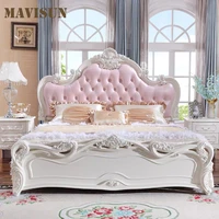 pink carved headboard princess bed 1 8m double bedroom leather solid wood soft bed bedside table dresser set combination