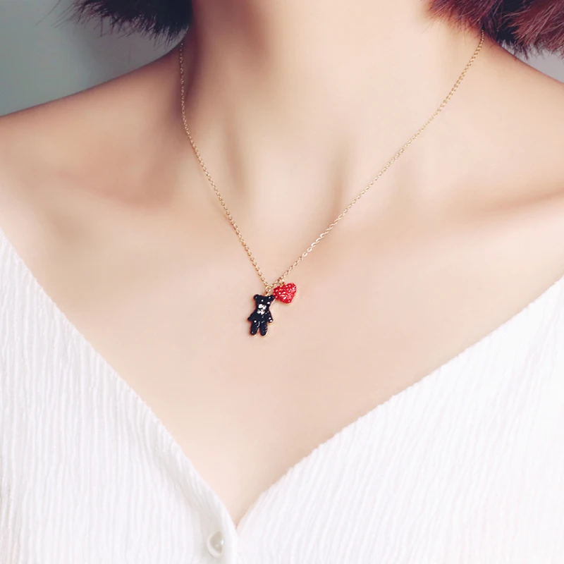 Юнь РУО розовое золото цвет паве Кристалл Медальон в виде медведя Ожерелье