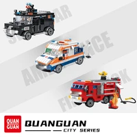 city series 6 in 2 sets bricks toy fire rescue team ambulance 911 swat police car building blocks truck mode children boys gifts