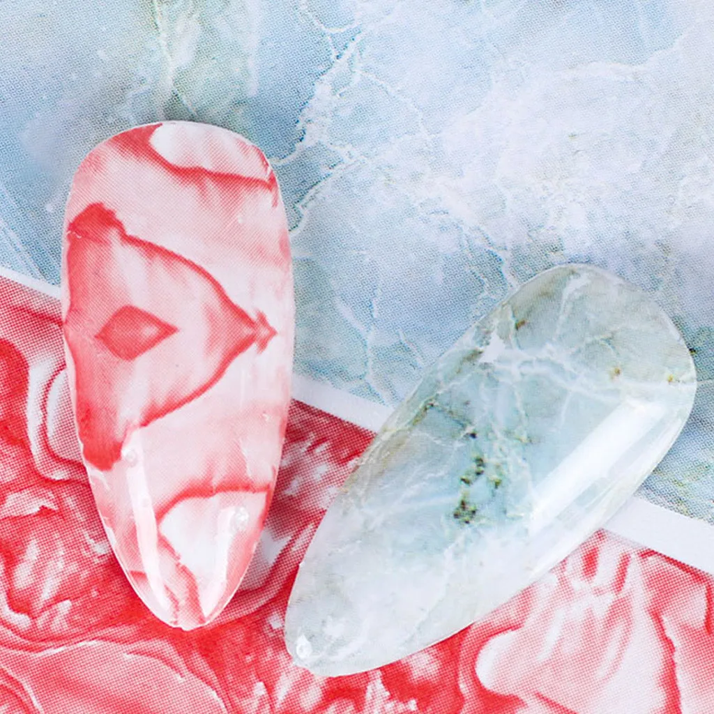 Цветной мраморный блестящий камень рок для дизайна ногтей Фольга клей наклеек