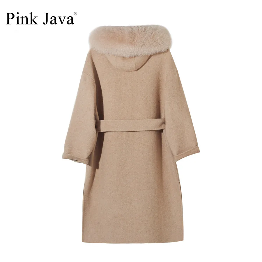 Новое поступление розовое пальто java QC19055-2 с воротником из натурального Лисьего