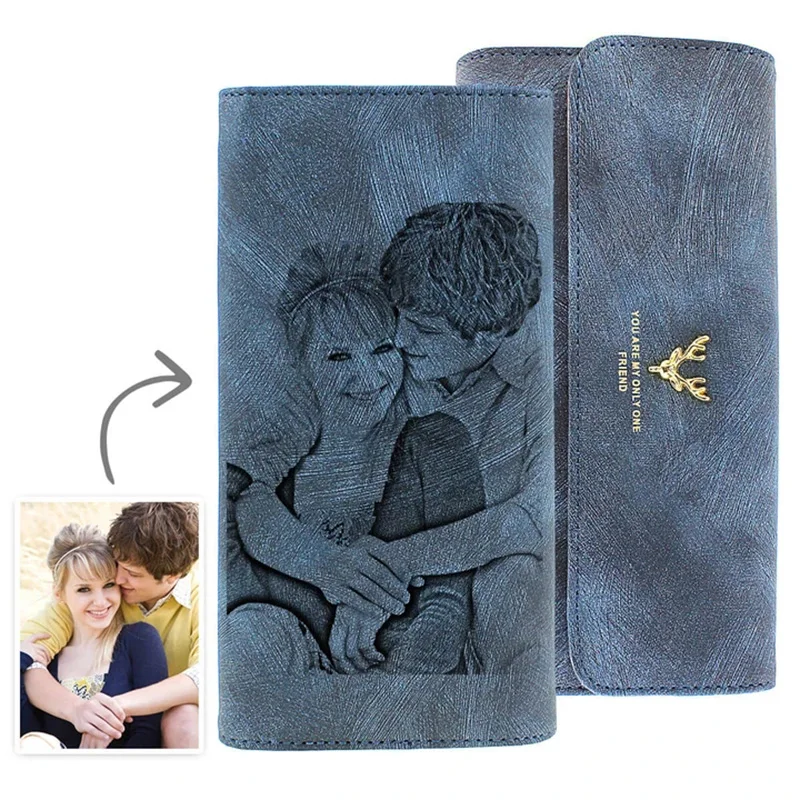 

Custom Picture Engraving Wallet Women's Photos Engraved Trifold Photo Wallet Long Section Hand Customize Mother's day gift