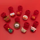 Рождественские детские носки, красные махровые носки для новорожденных, Нескользящие, бархатные, толстые носки, носки для малышей, рождественские аксессуары
