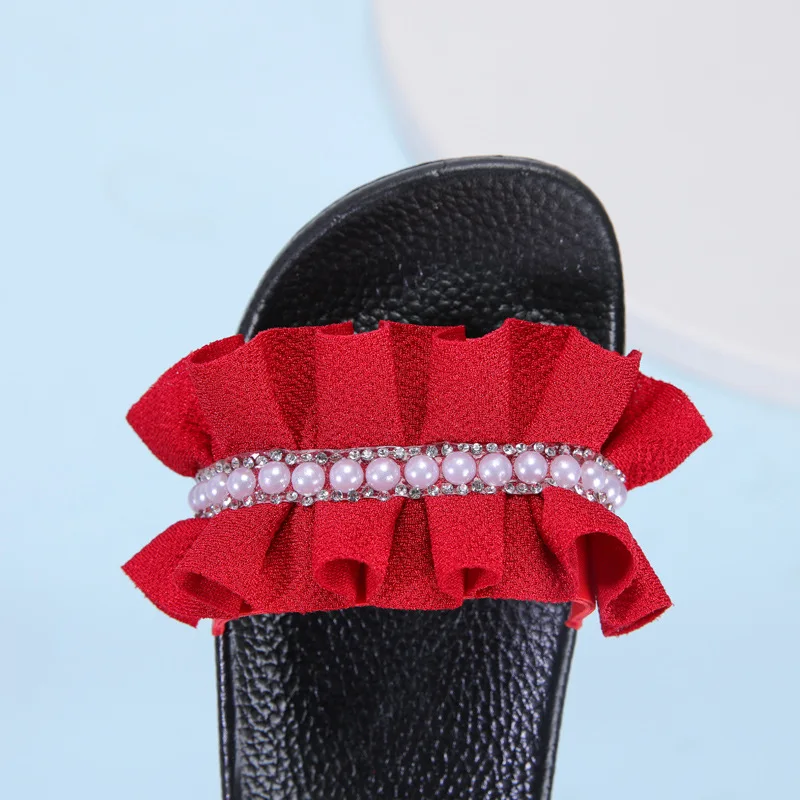 Детские шлепанцы для девочек модные Нескользящие износостойкие с жемчугом