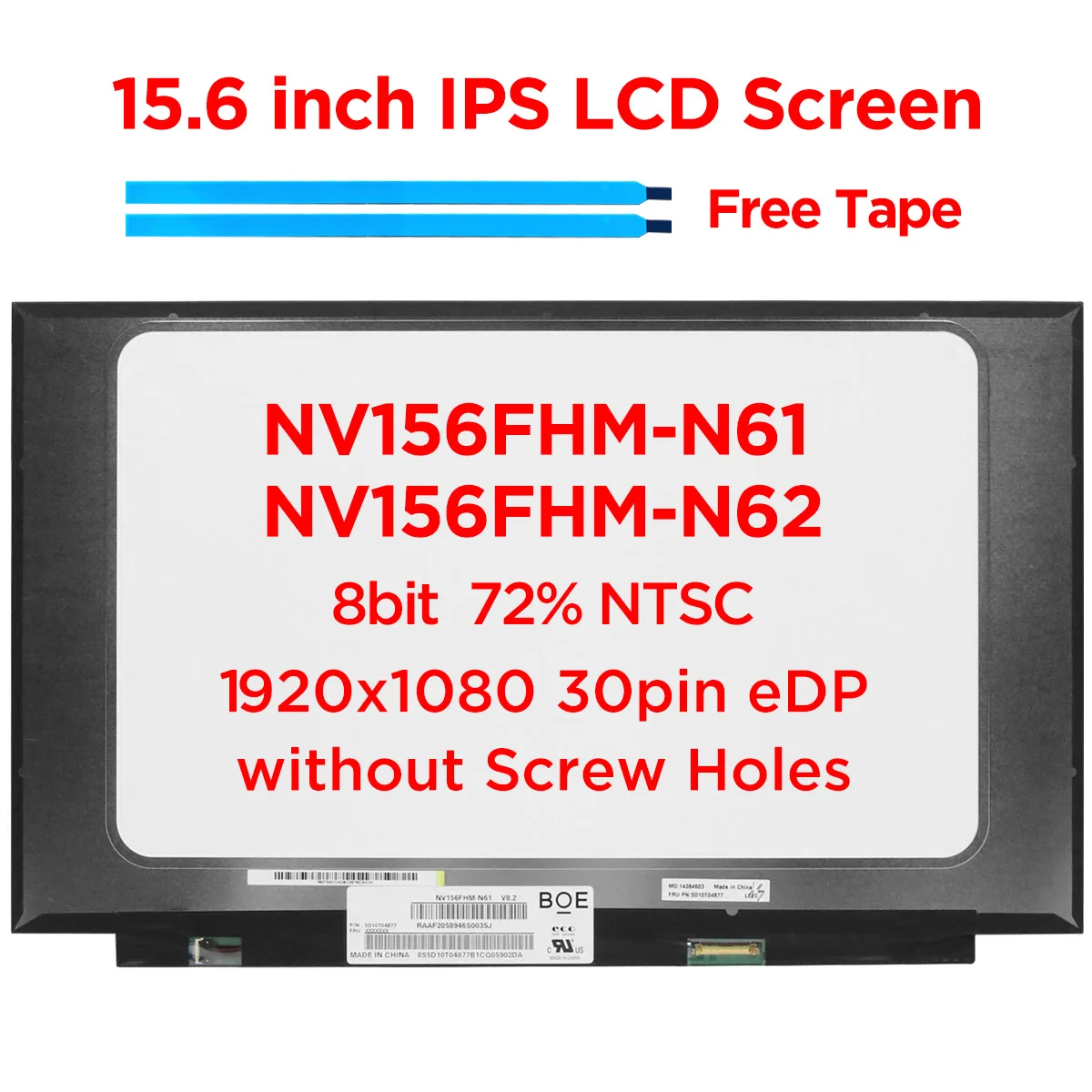 ЖК-экран для ноутбука с IPS-экраном 15,6 дюйма, модель 72% NTSC, подходит для Φ N156HCE-EN1, светодиодная матричная панель дисплея FHD 1080P, 30-контактный eDP