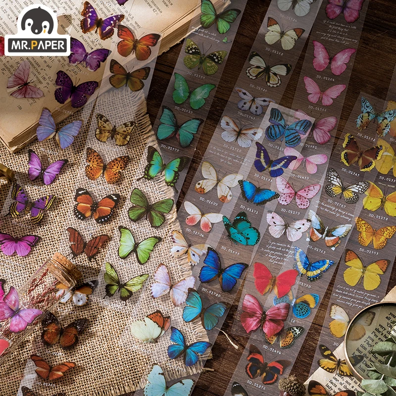 

Mr.Paper 8 Designs Butterfly Collector Series Vintage Retro Style Long Strip Separate Tape Hand Account DIY Decoration Material