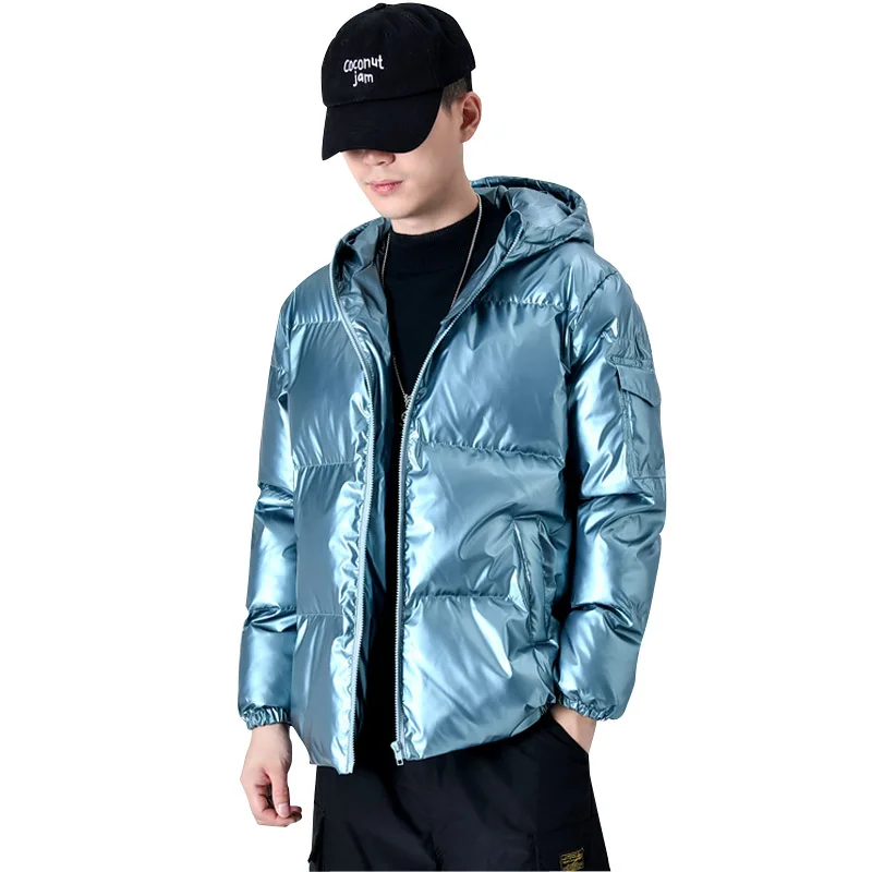 2020 Winter Cotton-padded Jacket Men Bright Hooded Down Coat Men Warm Jacket Fashion Solid Coats Male Drop Shipping